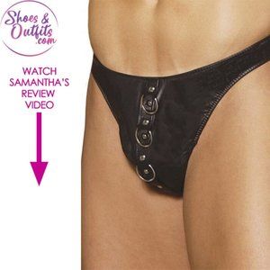 Kinky Men's 100% Real black Leather Thong with Rings